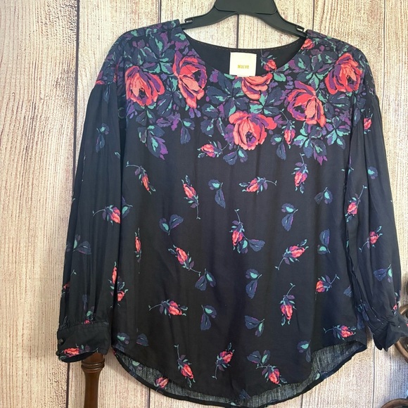 Maeve Anthropologie Womens Floral Linen Blend Tops size Small - Picture 3 of 10